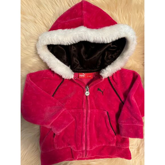 Puma Velour Warm Up Hoodie and Pants Suit Sweatsuit – Hot Pink – 3-6m - Picture 4 of 4
